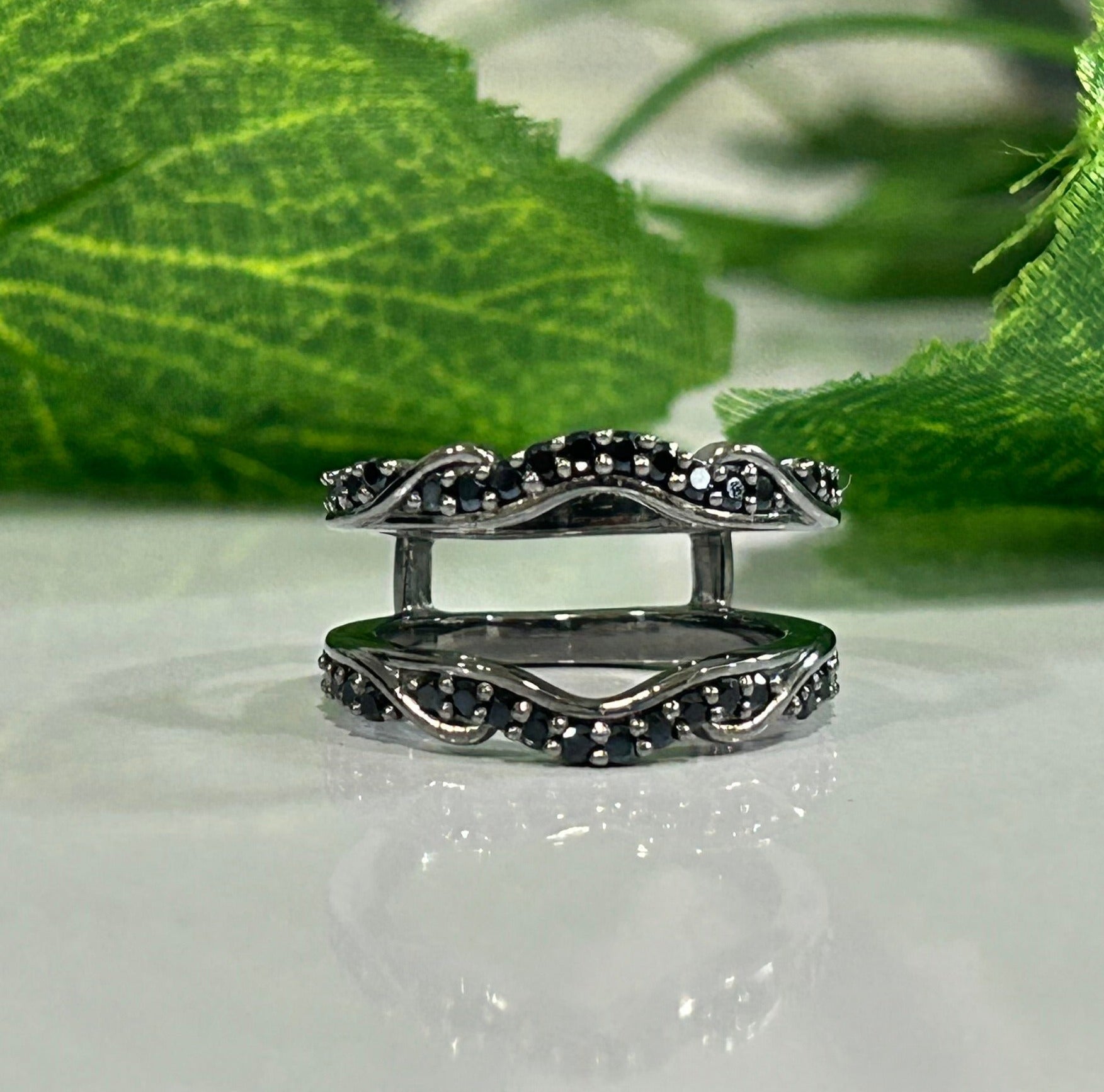 Black Diamond Wedding Ring Guard in 14K Black Gold Vermeil Gothic Ring Wrap