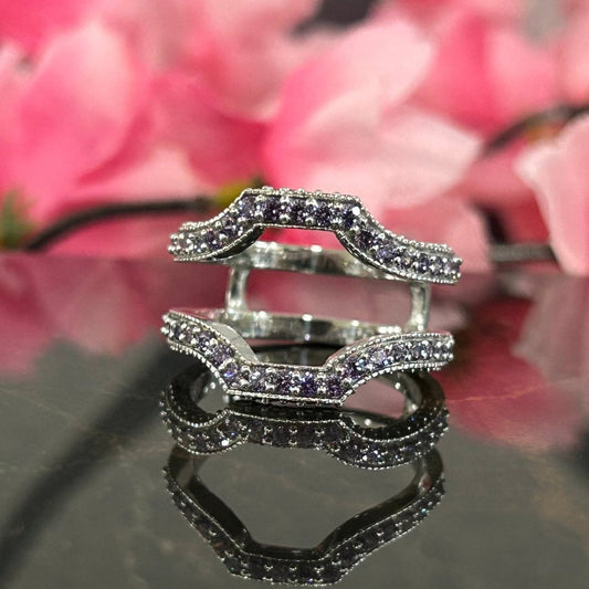 Round Cut Aemthyst Ring Wrap Enhancer- Engagement Ring Guard- 925 Sterling Silver