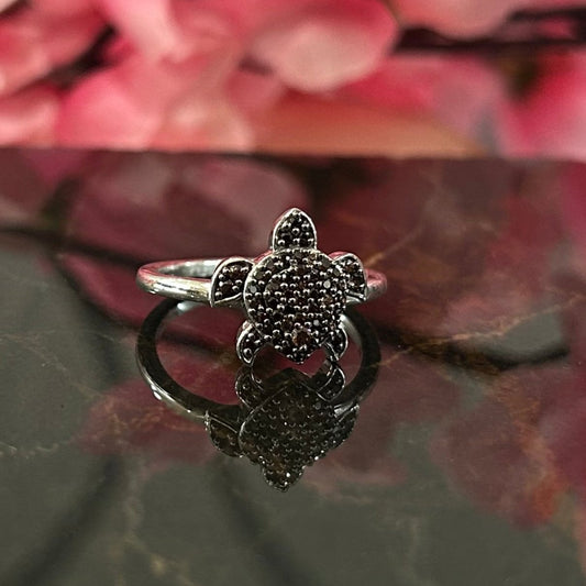VIVIA Natural Smoky Brown Diamond Sea Turtle Wedding Ring- Promise Ring in 925 Sterling Silver