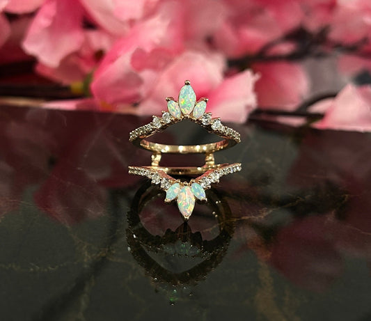 Fire Opal Engagement Ring Guard in 14K Rose Gold Vermeil Wedding Ring Jacket