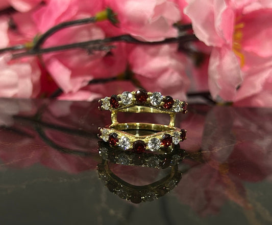 Red Garnet Aggie Ring Enhancer 14K Yellow Gold Vermeil College Ring Wrap