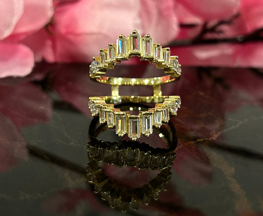 Baguette Engagement Ring Guard Enhance 14K Yellow Gold Finish Custom Ring Jacket