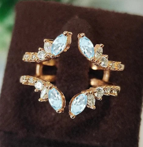 Marquise Aquamarine Wedding Band- Aquamarine Open Ring Enhancer in 14K Rose Gold Vermeil