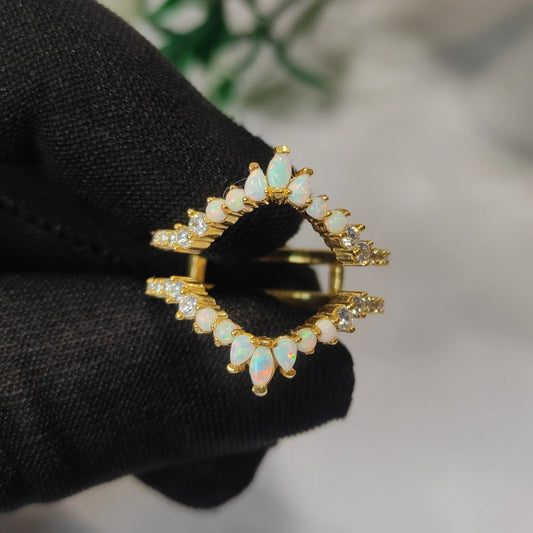 Unique Marquise Opal Ring Enhancer- Diamond Double Curved Wedding Band in 14K Yellow Gold Vermeil