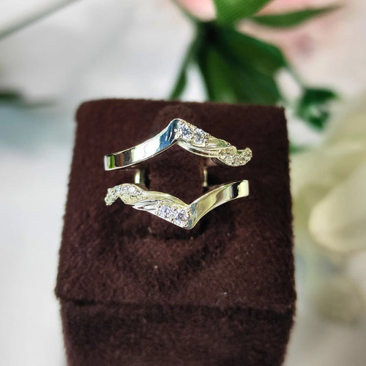 Round Cut White Diamond Ring Wrap Enhancer- V Shaped Ring in 925 Sterling Silver