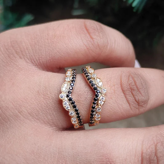 Round Cut Simulated Black Diamond Wrap Ring Gaurd in 14K Yellow Gold Vermeil- Wedding Ring Jacket