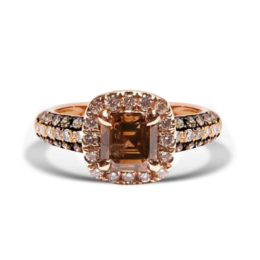 Asscher Cut Chapagne Diamond Wedding Ring in 14K Rose Gold Vermeil- Halo Diamond Ring