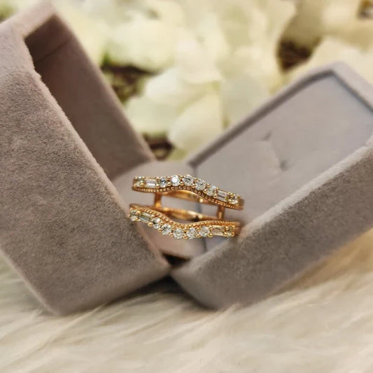 Round & Baguette Cut Diamond Wedding Ring Enhancer IN 14K Yellow Gold Vermeil