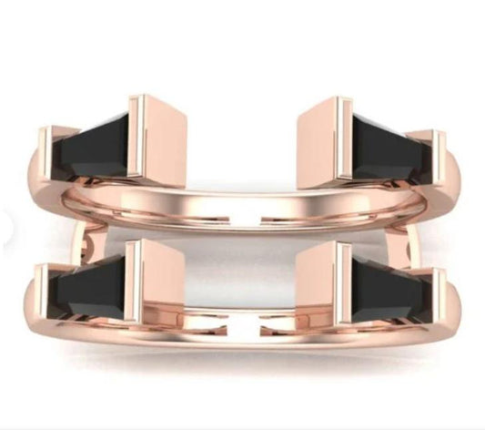 Baguette Cut Open Black Onyx Ring Wrap Enhancer- Stacking Ring- 14K Rose Gold Finish