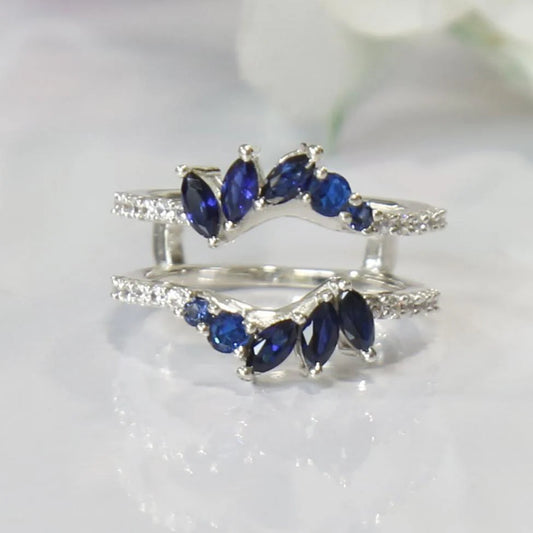Blue Sapphire Enhancer Wedding Ring Guard in 925 Sterling Silver- Engagement Wrap Ring