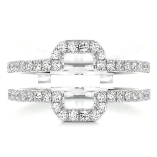 Round Cut Diamond Ring Guard Enhancer- Emerald Ring Guard Wedding Ring Jacket in 925 Sterling Silver