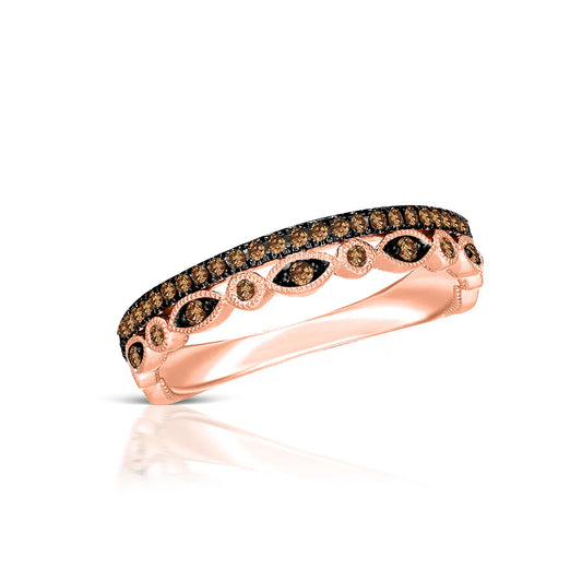 Art Deco Brown Diamond Band- 14K Rose Gold Vermeil- Half Eternity Engagement Band