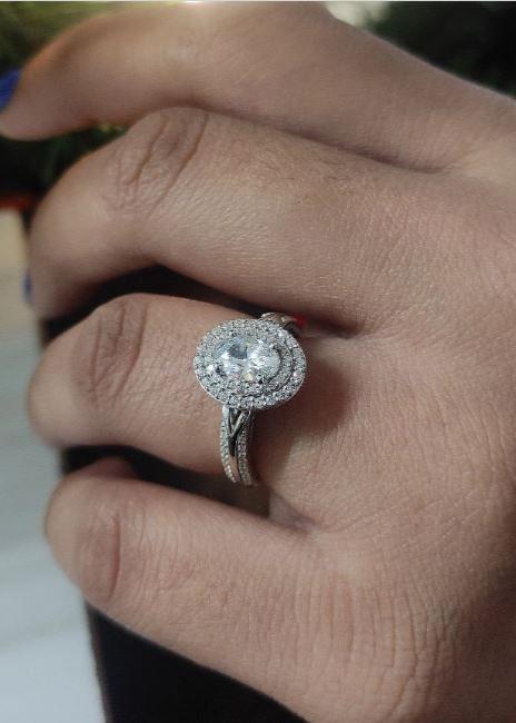 Oval & Round Cut Diamond Ring- Halo Engagement Ring- 925 Sterling Silver- Wedding Ring