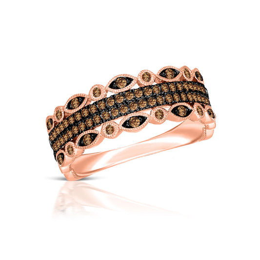 Art Deco Brown Diamond Multi Row Wedding Band in 14K Rose Gold Vermeil