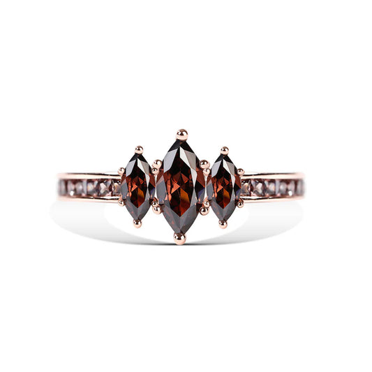 Three Marquise Cut Brown Diamond Ring in 14K Rose Gold Vermeil- Dainty Ring