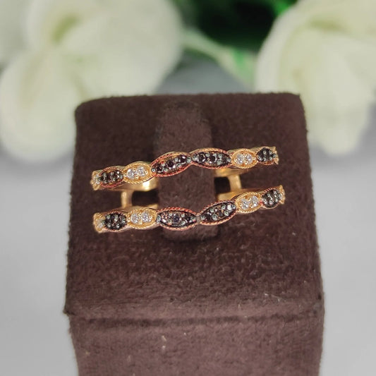 Vintage Art Deco Brown Diamond Ring Enhancer- Wedding Ring Jacket- 14K Two Tone Gold Vermeil