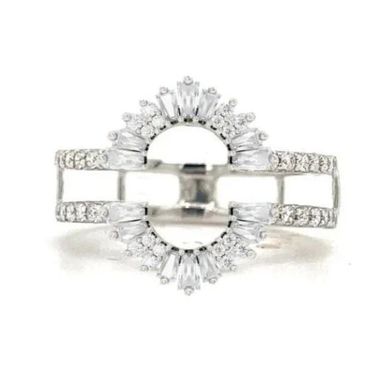 Unique Baguette & Round Diamond Engagement Ring Enhancer- Wedding Ring Jacket IN 14K White Gold Vermeil