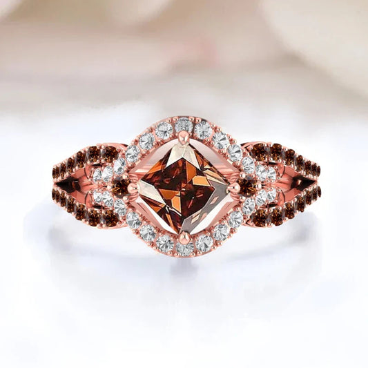 Antique Princess Cut Champagne Diamond- 14K Yellow Gold Vermeil- Wedding Ring For Wife