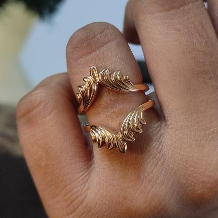 Tropical Leaf Ring Enhancer- Wedding Ring Wrap- 14K Yellow Gold Finish- Stacking Ring