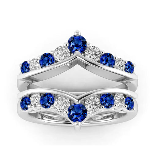 Blue Sapphire & Diamond Wrap Ring Enhancer in 925 Sterling Silver- Bridal Ring Jacket