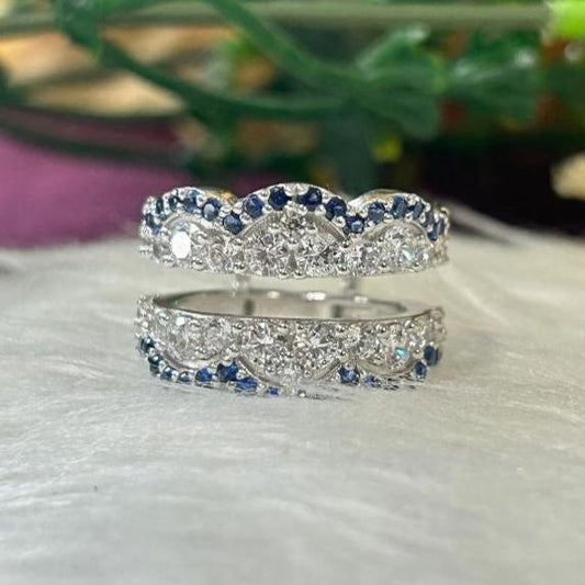 Round Cut Tanzanite Ring Enhancer- Diamond Wedding Ring Jacket in 925 Sterling Silver