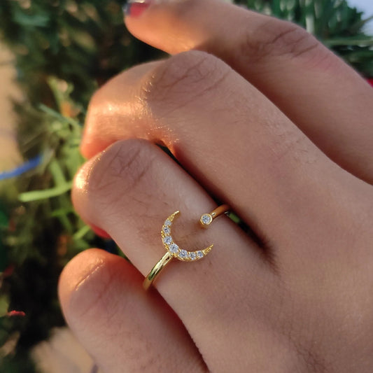 Beautiful Crescent Open Moon Ring in 14K Yellow Gold Vermeil- Promise Ring For Her
