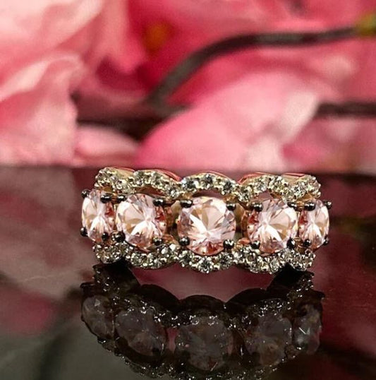 Peach Morganite & Champagne Diamond Engagement Ring in 14K Rose Gold Vermeil