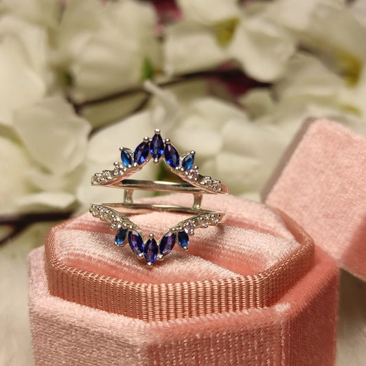 0.50 CT Marquise Cut Blue Sapphire Wrap Ring Enhancer in 925 Sterling Silver