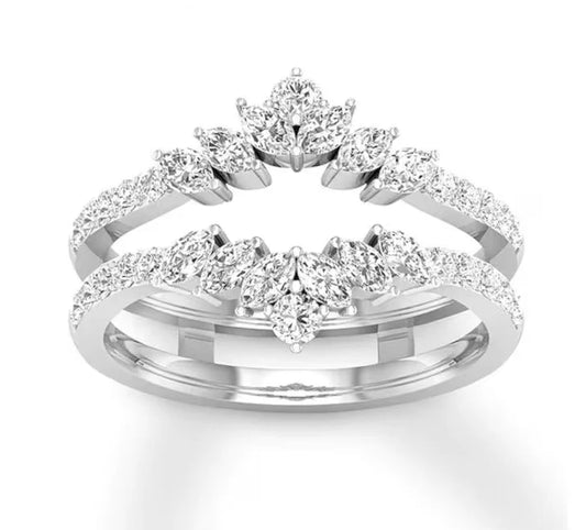 Marquise Cut Simulated Diamond Solitaire Enhancer Ring- 925 Sterling Silver- Wedding Ring Guard